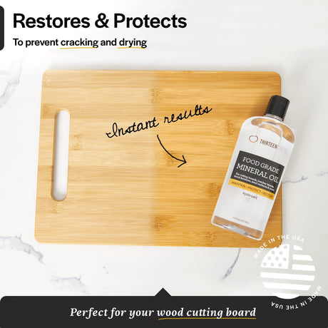 Thirteen Chefs Mineral Oil - 8 oz Food Grade Conditioner for Wood Cutting Board, Countertop & Butcher Block, Lubricant for Knife or Meat Grinder - Safe USP Finish on Marble, Soapstone Thirteen Chefs