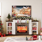 Naice 70" Electric Fireplace with Mantel and Cabinets, Fireplace TV Stand for Living Room Bedroom, Stacked Stone Surround and Remote Control 3D Realistic Flame Naice