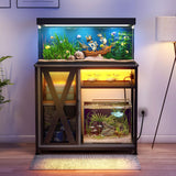 DWVO 40-50 Gallon Aquarium Stand with Power Outlets & LED Light, Cabinet for Fish Tank Accessories Storage - Metal Fish Tank Stand Suitable for Turtle Tank, Reptile Terrarium, 660LBS Capacity, Grey DWVO