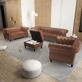 Chesterfield Loveseat, Modern Leather Sofa Tufted Couch 2 Seater with Rolled Arms and Nailhead for Living Room, Bedroom, Office, Apartment (Dark Brown) ORRD