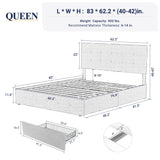 Allewie Upholstered Queen Size Platform Bed Frame with 4 Storage Drawers and Headboard, Square Stitched Button Tufted, Mattress Foundation with Wooden Slats Support, No Box Spring Needed, Light Grey Allewie