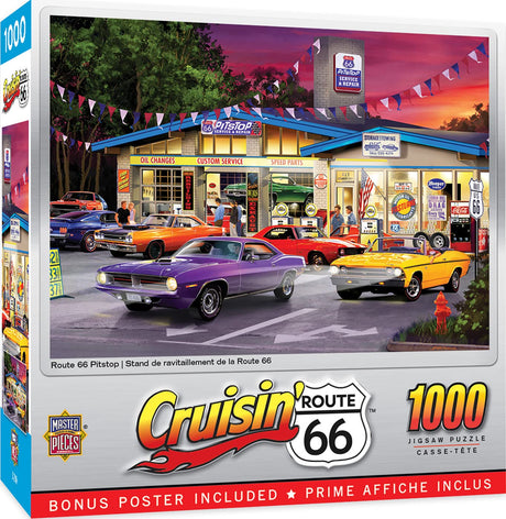 MasterPieces - 1000 Piece Jigsaw Puzzle, Route 66 Pitstop, Fun for Adults, Family, Kids, 19.25" x 26.75" Masterpieces
