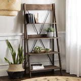 Stylish Brown Wood Bookcase with X Back Design - 4 Shelf Modern Farmhouse Storage Unit Walker Edison