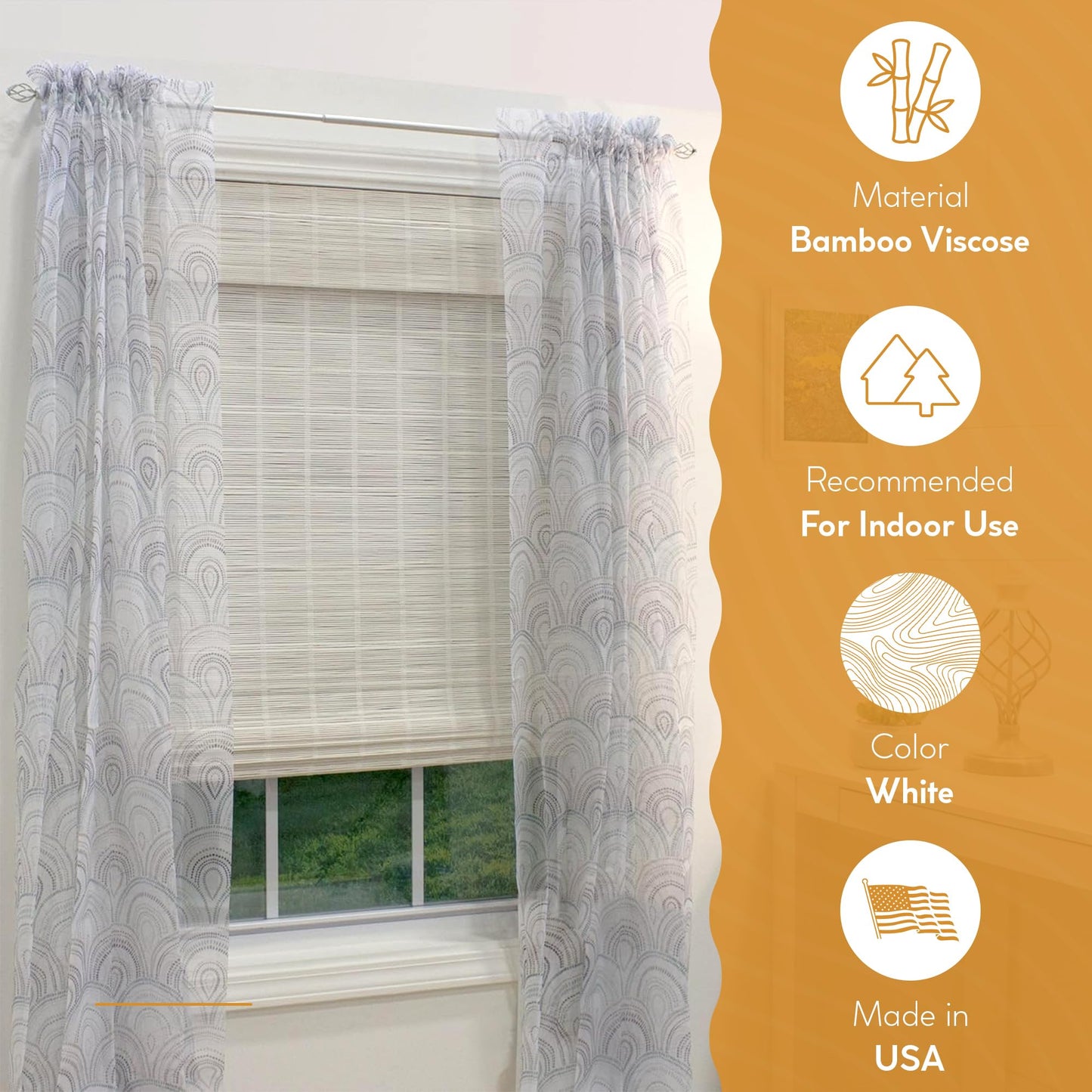 Radiance Cordless Bamboo Roman Shades for Windows - Matchstick Bamboo Blinds for Semi-Private Light Control - Easy to Lift & Fold Up Window Shades - White - 30" W x 64" L - (2215328E)