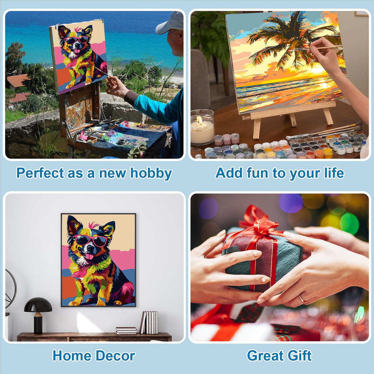 Ninonly Animal Paint by Numbers Kit for Adults Framed Canvas, Colored Dog Paint by Number Arts and Crafts Kits for Adults Beginner with Brushes, Acrylic Painting, 9 * 12 Inch Ninonly