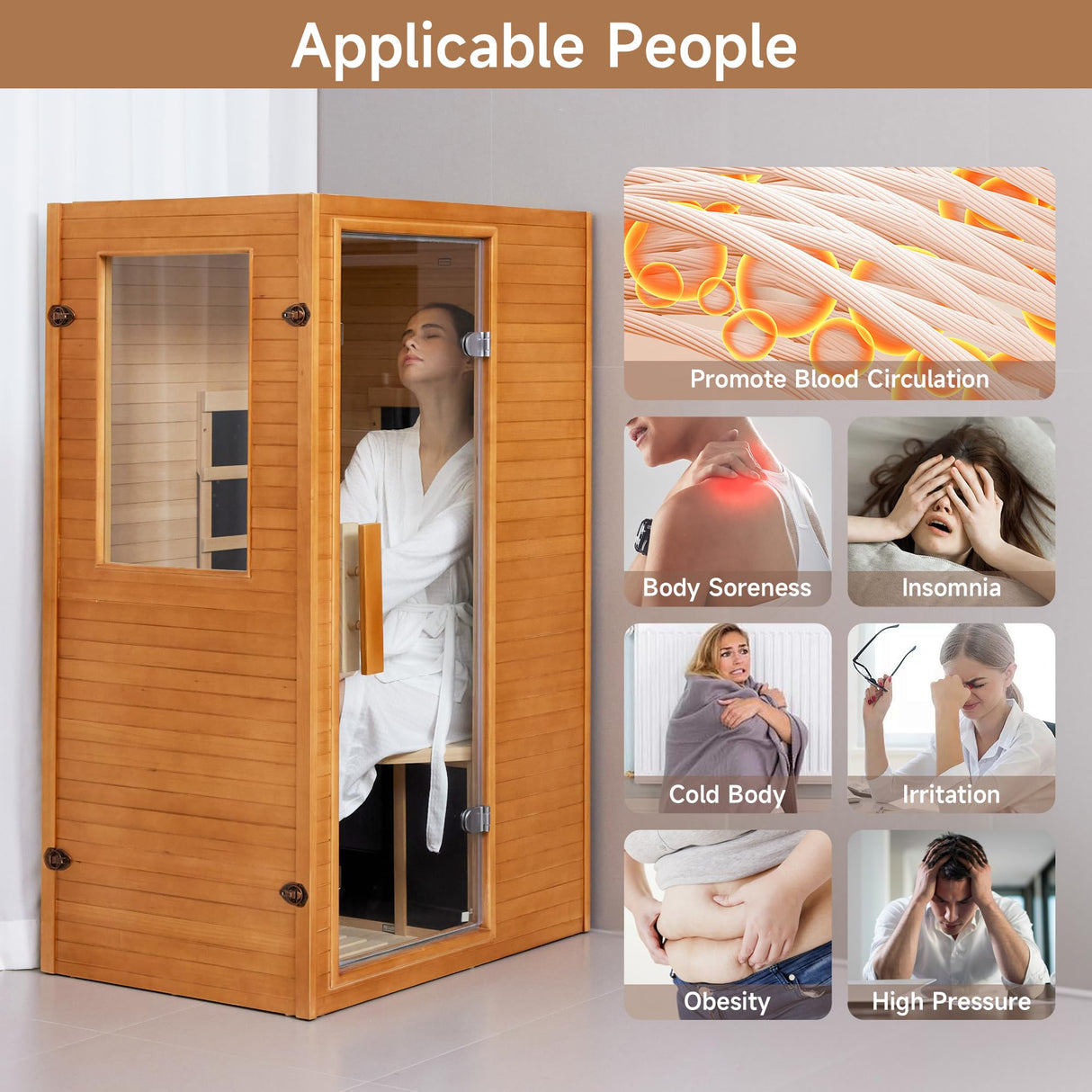 Real Relax Far Infrared Sauna, Home Indoor Sauna Room Canadian Hemlock Wooden Dry Saunas 950W 120V with Control Panel and 6 Low EMF Heaters Panels for Personal Spa Real Relax