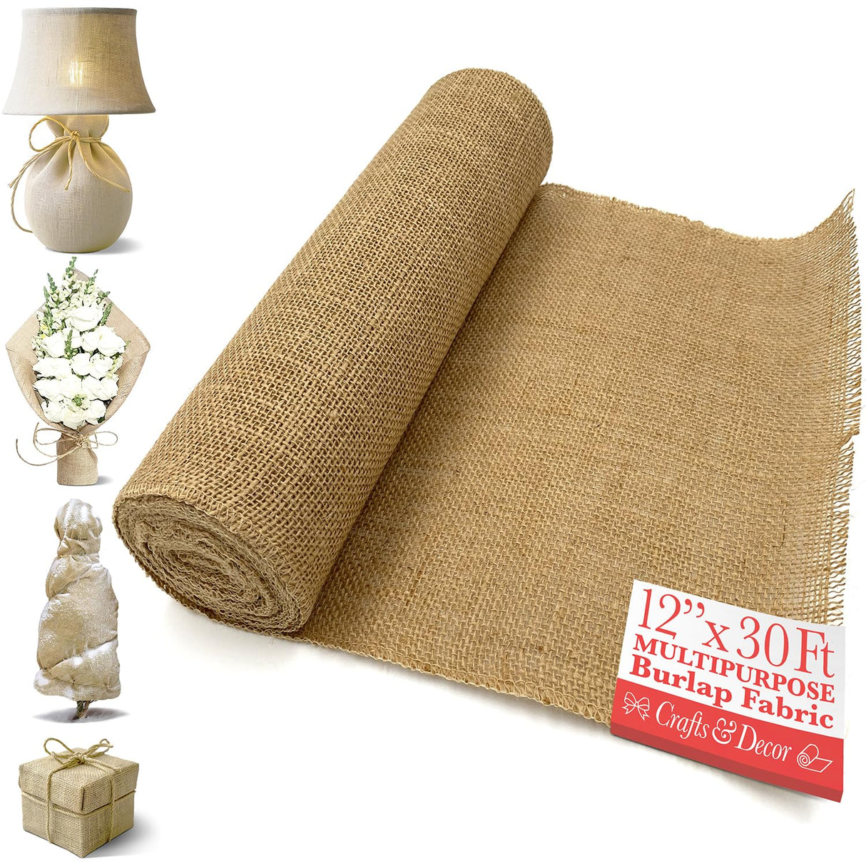 Burlap Fabric Roll – 12" x 30 Ft No-Fray Jute Table Runner for Weddings, Crafts, Rustic Decor, DIY Projects & Events – Natural Farmhouse Style Shop Square