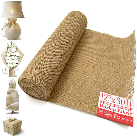 Burlap Fabric Roll – 12" x 30 Ft No-Fray Jute Table Runner for Weddings, Crafts, Rustic Decor, DIY Projects & Events – Natural Farmhouse Style Shop Square