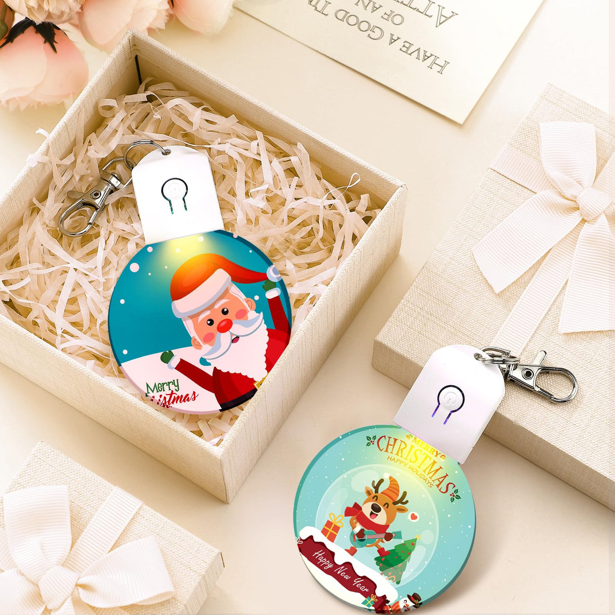 Tondiamo 10 Pcs LED Sublimation Blank Keychain Acrylic Lighted Transfer DIY Crafts Fall Thanksgiving Christmas Keychain Gift(Round) Tondiamo