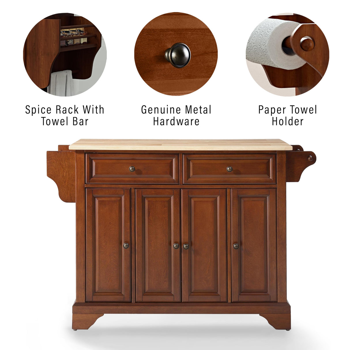 Crosley Furniture Lafayette Full Size Kitchen Island with Natural Wood Top, Cherry Crosley Furniture