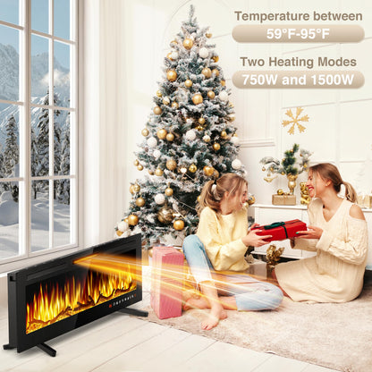 ALPACA 60" Slim Electric Fireplace Recessed and Wall Mounted,Wall Fireplace and Freestanding Linear Fireplace, with Remote Control,13 Adjustable Flame Color and 5 Brightness, 750W/1500W