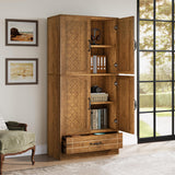 Tribesigns 70 Inches Bookshelf and Bookcase with Door, Wooden Farmhosue Tall Storage Cabinet with Drawer, Retro Enclosed Library Book Shelves for Home Office, Living Room (Rustic) Tribesigns