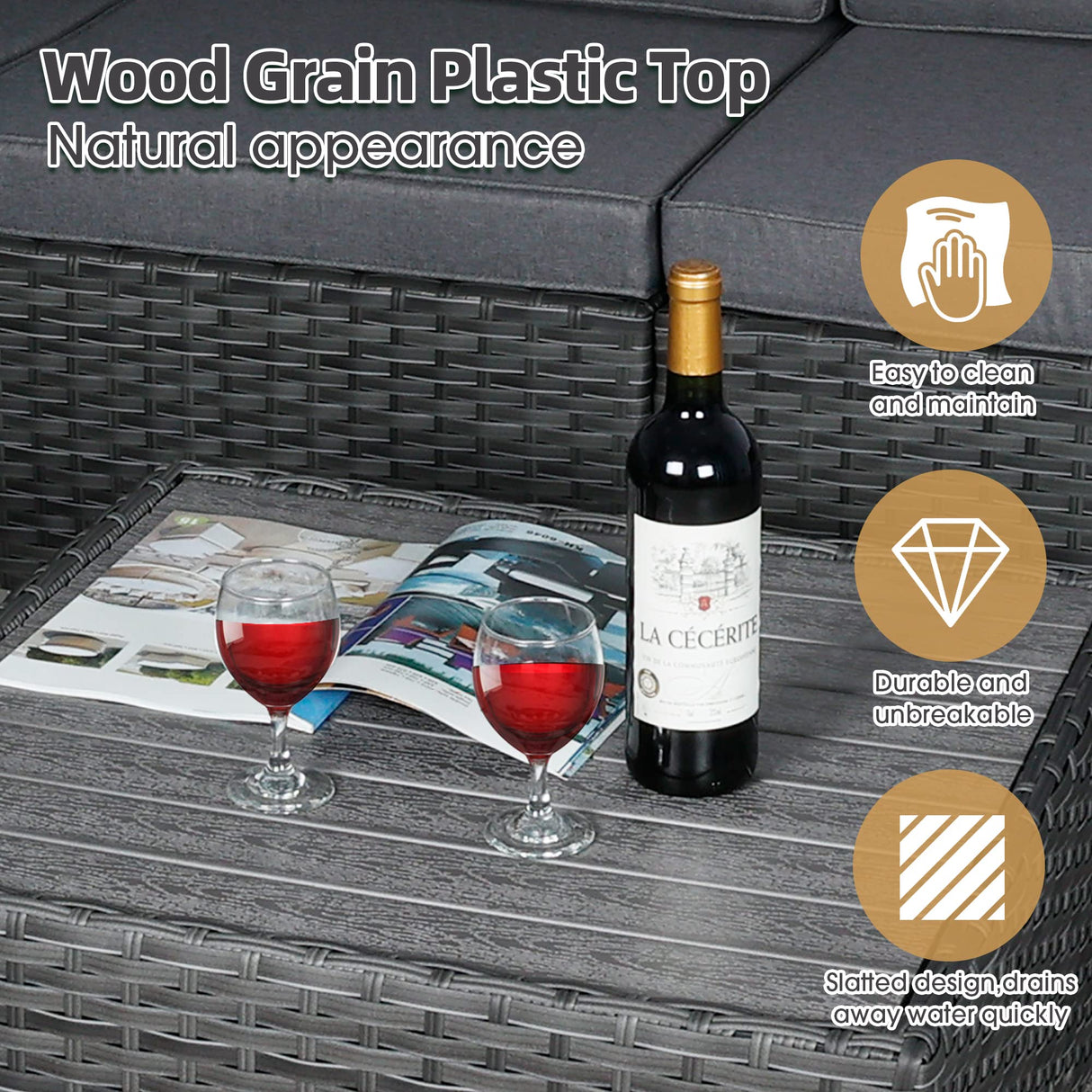 Welpatio Outdoor Patio Furniture Sets, 7 Pieces PE Rattan Wicker Outdoor Sectional Sofa Patio Conversation Set with Cushions and Coffee Table, Light Gray/Gray Welpatio