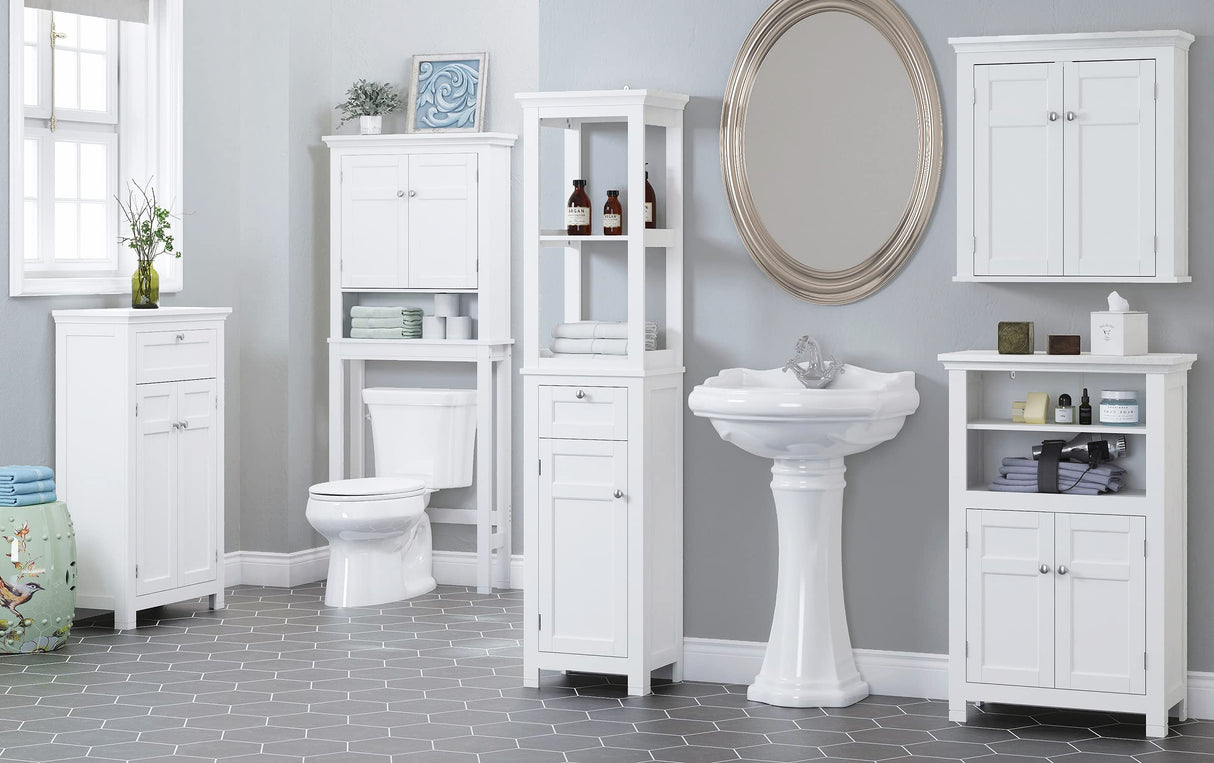 Spirich Over The Toilet Storage Cabinet, Bathroom Shelf Over The Toilet, Over Toilet Bathroom Organizer (White) Spirich