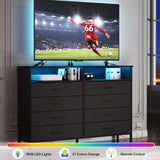 SOOWERY Black Dresser for Bedroom Led Bedroom Dresser with Charging Station, Tall Dresser with 8 Fabric Chest of Drawers, Dresser for Kids Room, TV Stand for up to 60" TV for Living Room SOOWERY