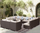 BULEXYARD 13 Piece High Back Wicker Patio Furniture Sets with Fire Pit, All-Weather Heavy Duty Outdoor Seating Set Modular, Extra Deep Wide 12-Person Sectional Couch Sofa for Backyard, Brown & Beige BULEXYARD