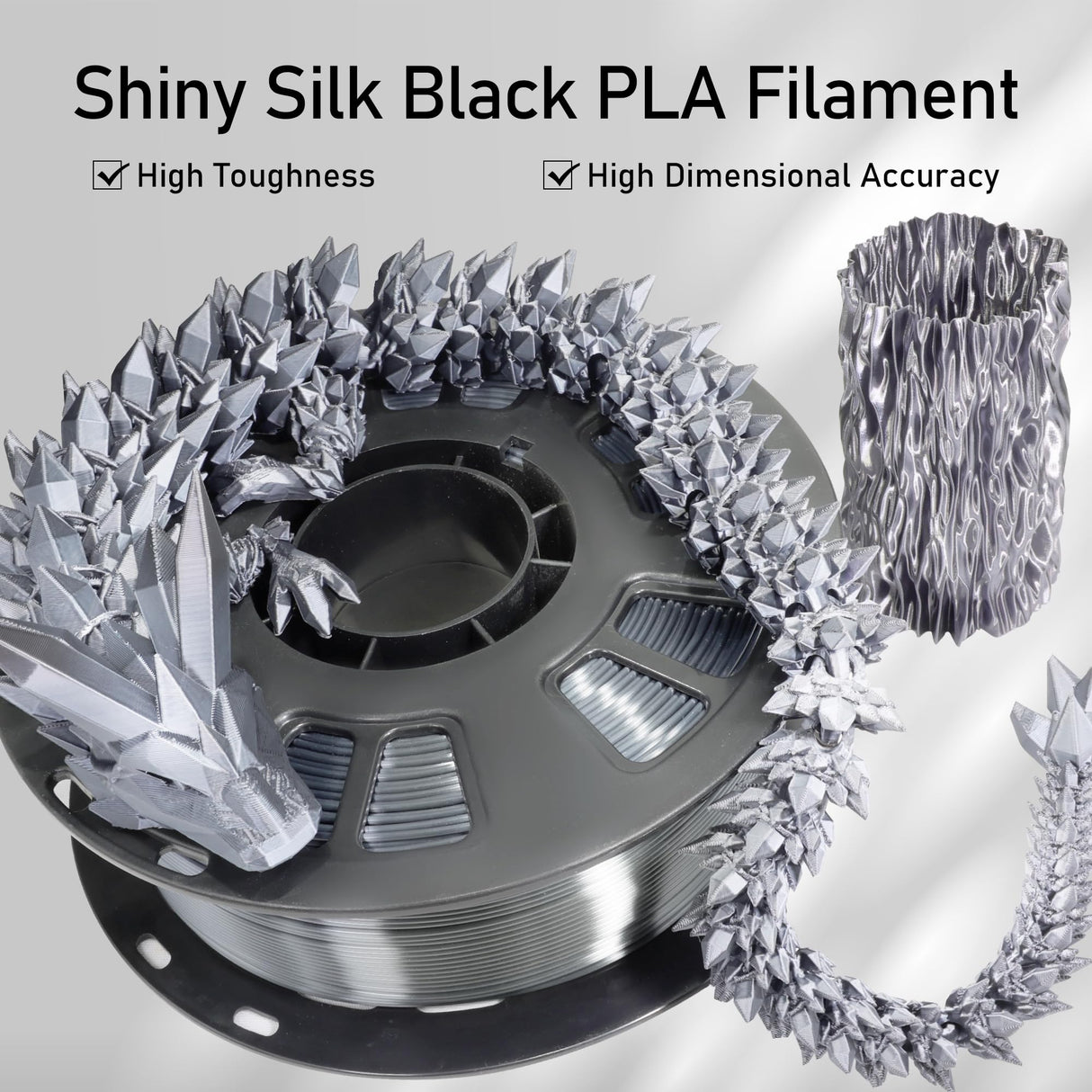 DO3D Silk Sliver PLA Satin Shiny 3D Printer Filament, 1.75mm Diameter 1kg Spool 2.2lbs for FDM 3D Printers DO3D