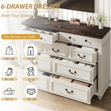 Jocoevol Cream Farmhouse Dresser for Bedroom, 9 Drawer Chest of Drawers, Tall Dressers for Bedroom Storage, Dresser for Closet, Dressers & Chests of Drawers (Cream, 53.5" Wide) Jocoevol