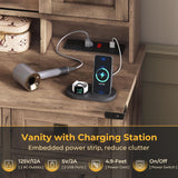 Farmhouse Vanity Desk with Mirror and Lights, 41" Sliding Door Makeup Vanity with Charging Station, Large Vanity Table with Drawers/Shelves/Cabinet Storage, Rustic Oak MSmask