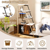 PETSITE Cat Litter Box Furniture with 3-Tier Ladder Shelves and Doors, 59 inch Cat Box Enclosure with Removable Plush Mats, Indoor Hidden Litter Box with Decorative Storage Shelving (Rustic Brown) PETSITE
