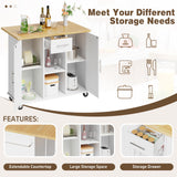 Shintenchi Kitchen Island with Storage, Bar Cart Cabinet Island Table on Wheels, Rolling Microwave Cart for Kitchen with Drop Leaf, Drawers, Towel Rack, Seating Area for Dining Room, White Shintenchi