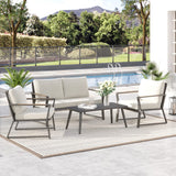 Outsunny 4 Piece Patio Furniture Set, Aluminum Conversation Set, Outdoor Garden Sofa Set with Armchairs, Loveseat, Center Coffee Table and Cushions, Cream White Outsunny