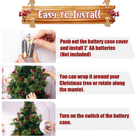 5.9FT Artificial Christmas Garland String Lights with 162 Snowy Red Berries 55 Green Leaves 20 LED Lights Battery Operated for Xmas Mantle Indoor Outdoor Holiday Christmas Thanksgiving Decoration LAWOHO