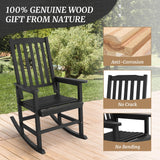 Cozyman Outdoor Rocking Chairs Set of 2, Acacia Wood Rocking Chairs, Patio Rocker Chair with Wide Seats, Black Cozyman