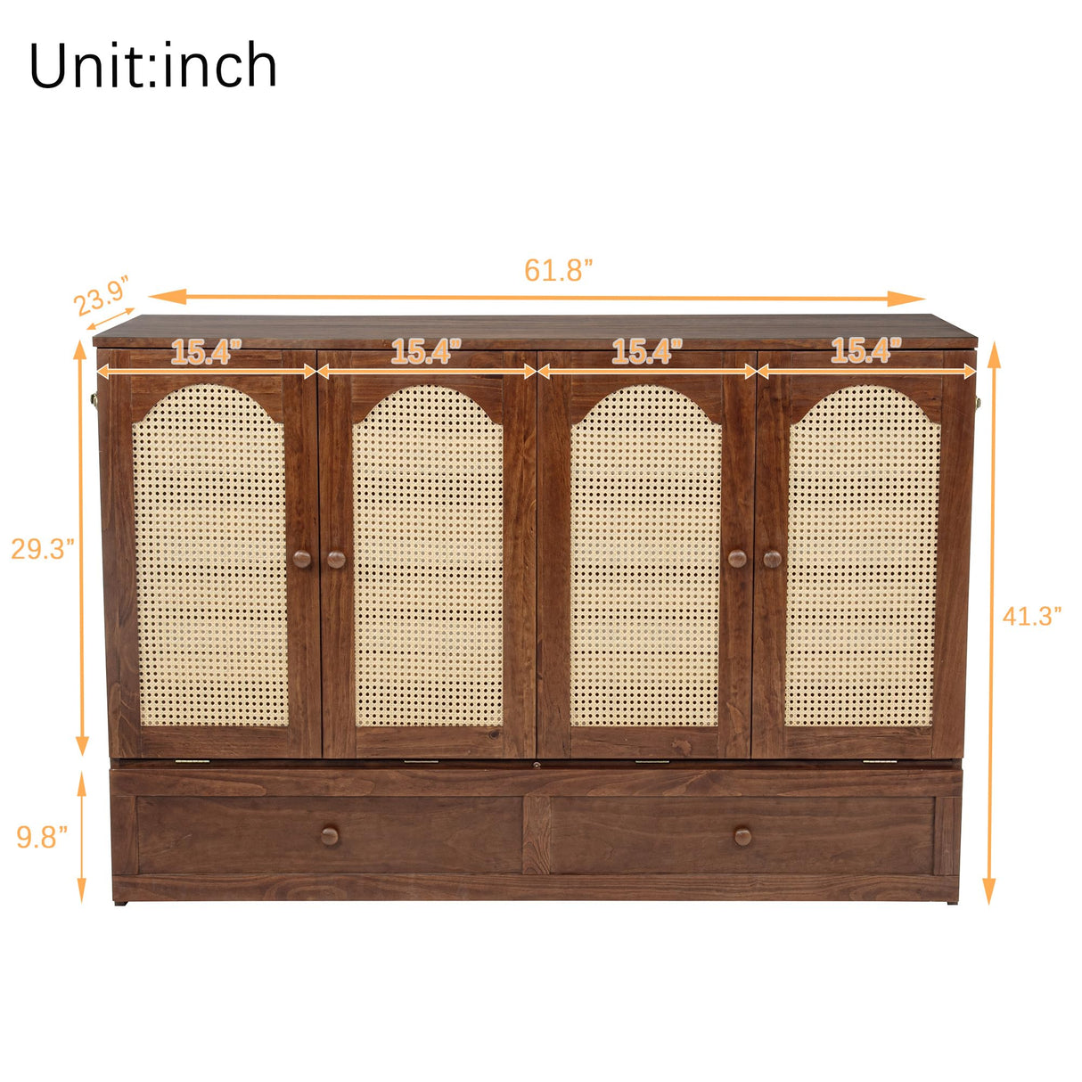 DNChuan Queen Size Murphy Cabinet Bed with Storage Drawer and Charging Station, Foldable Dresser Platform Bed with Oval Rattan Decoration Panel, Space Saving, Walnut DNChuan