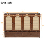 DNChuan Queen Size Murphy Cabinet Bed with Storage Drawer and Charging Station, Foldable Dresser Platform Bed with Oval Rattan Decoration Panel, Space Saving, Walnut DNChuan