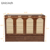 VilroCaz Queen Size Murphy Bed with Unique Rattan Decoration& Large Drawer and Charging Station, Wood Cabinet Bed, Can be Folded Platform Bed for Guest Room Home Office (Walnut-4.14) VilroCaz