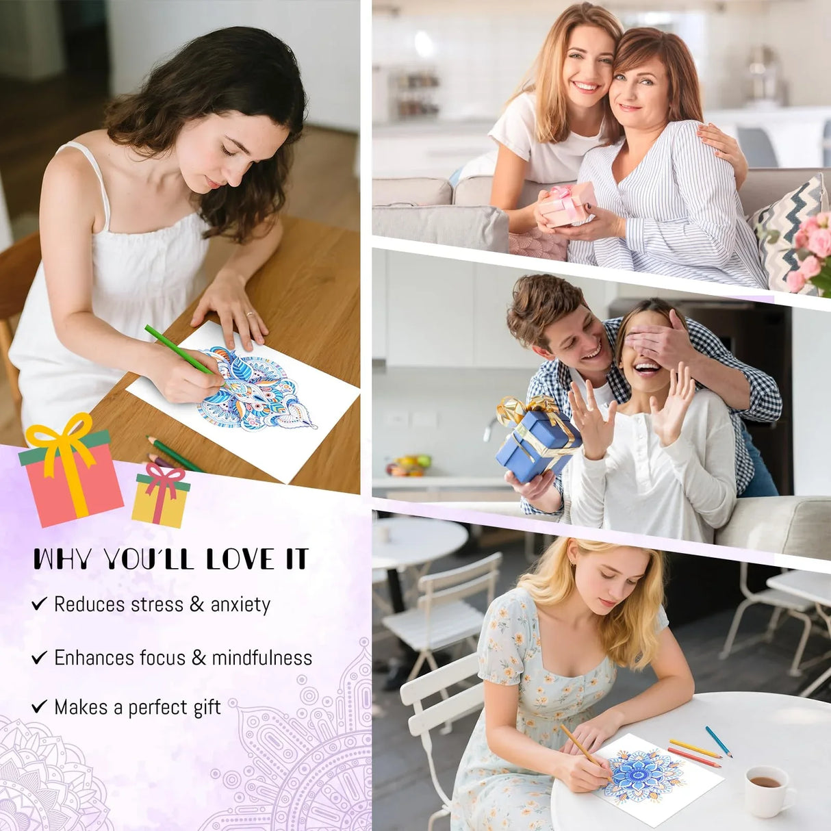 3Pcs Adult Coloring Book Spiral Bound, Mandala Coloring Book for Adult Relaxation, Original Design with 72 Patterns, Thick Paper One Sided Design, Hand-Drawn Design, Anxiety Relief Mindfulness Gifts CKMOREL
