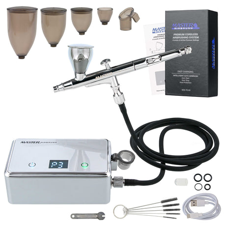 Master Airbrush Powerful Cordless Airbrushing System Kit - 20 to 36 PSI, Portable Rechargeable Air Compressor Professional Artist Set, How to Guide - Acrylic Paint, Makeup, Cake, Hobbies Crafts, Model Master Airbrush