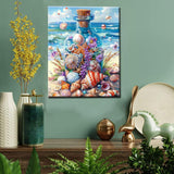 Tucocoo Seaside Bottle Shells Scene Paint by Numbers Kits 16x20 inch Canvas DIY Oil Painting for Adults Beginner with Brushes and Acrylic Pigment - Beach Sea Waves Scenery Seashells(Without Frame) Tucocoo