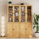 TUSY 4-Piece Large TV Stand with Bookshelves for TVs up to 75", TV Entertainment Center Media Center with Tempered Glass Doors and Shelves, TV Hutch for Living Room (Wood) TUSY