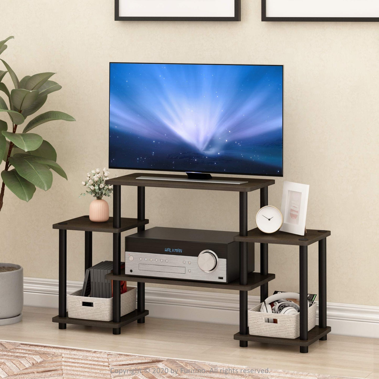 Furinno Turn-N-Tube No Tools Entertainment TV Stands, Dark Brown/Black