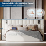 Jocisland King Size Upholstered Bed Frame with Widened Headboard,Lift-Up Storage Bed and Built-in Reading Light, Velvet Platform Frame, No Box Spring Required,Cream Jocisland