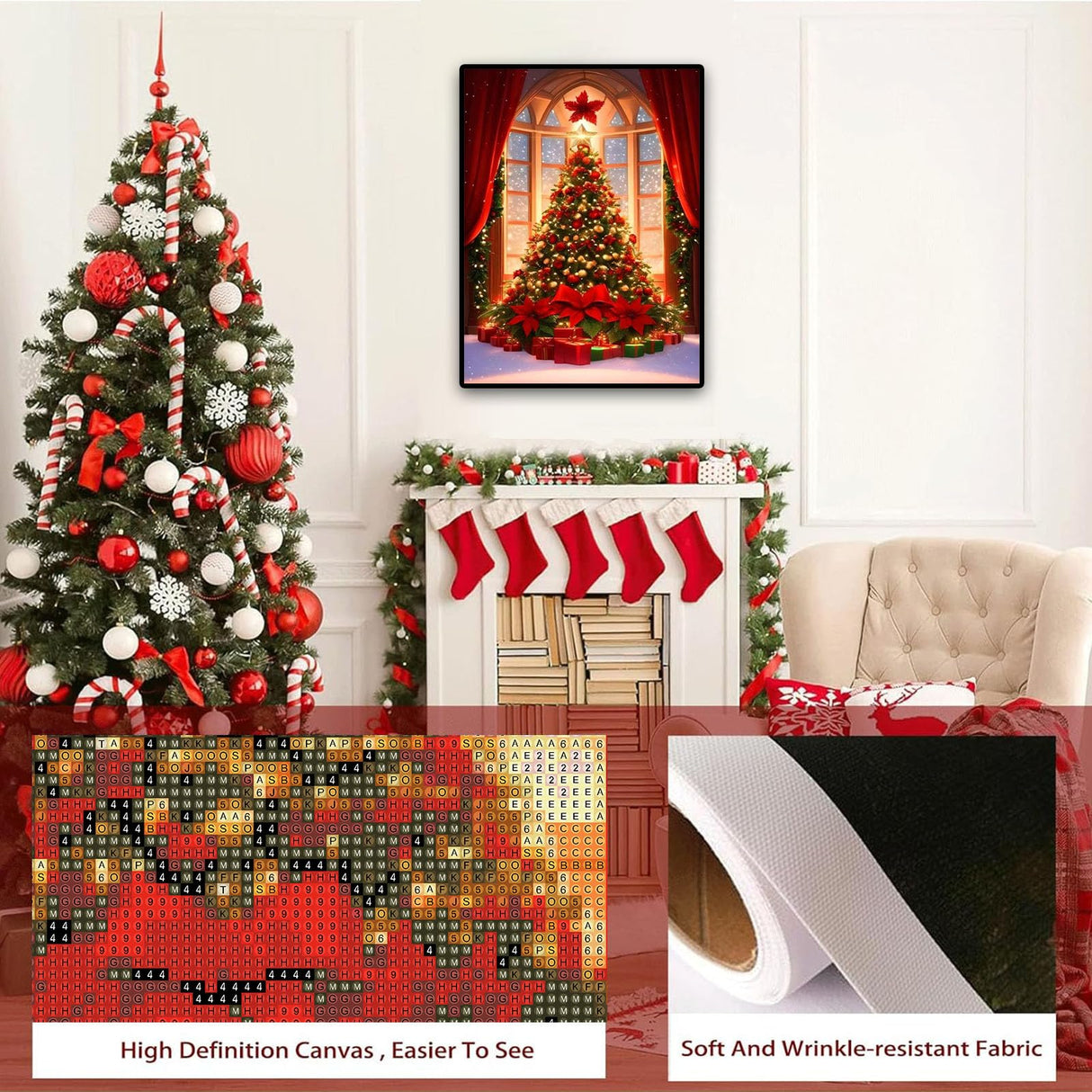 xackcme Christmas Tree Diamond Painting Kits for Adults, Christmas Diamond Art Kits for Adults, Round 5D Xmas Gem Art Kit for Adult DIY Crafts Kit Gift Home Wall Decor Gifts (16x12 inch) xackcme