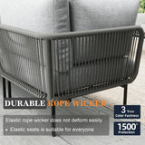 Vakollia 7 Piece Modern Outdoor Rope Wicker Sectional Patio L-Shaped Conversation Sofa Set Deep Seating with Fire Pit Table Vakollia