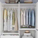 Mekminop Armoire Wardrobe Closet with Doors and Drawers, 4 Door 2 Drawers White Bedroom Armoires Wooden Wardrobe Storage Cabinet 20.39" D x 63" W x 78.74" H Mekminop