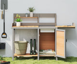Wooden Potting Bench Table with Sink,Outdoor Garden Table Work Bench with Storage, Workstation for Outside Lawn Patio Wood-Natrl