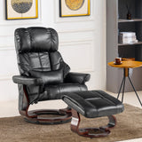 MCombo Manual Swivel Recliner with Ottoman, Reclining Chair with Vibration Massage for Small Spaces, Living Room, Office, Faux Leather 9068 (Black) MCombo