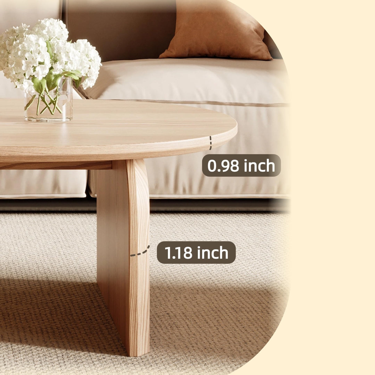 Honyee Modern Oval Coffee Table, Small Coffee Tables for Living Room - Oak Wood Top with Solid Legs, Wooden Center Table Easy Assembly for Living Room &Bedroom,Office, Natural Honyee
