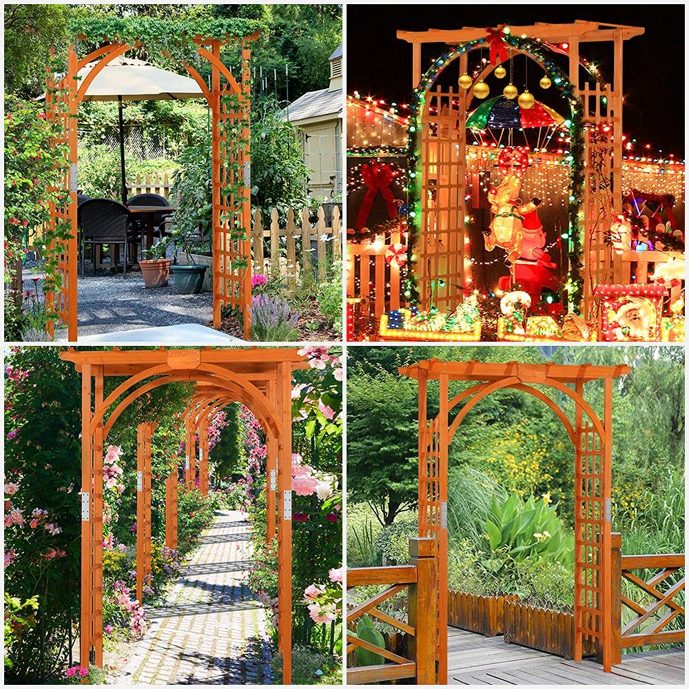 Yaheetech Horticulture Garden Arches 7FT Wood Backdrop Stand Wooden Garden Trellis Arbor Climbing Arbor Arch for Ceremony Planting Garden Patio Greenhouse Decoration Decor Yaheetech