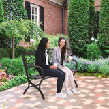 FDW Outdoor 50 Inches Garden Bench, Slatted Seat Armrests Floral Design Backres and Arch Legs, Perfect for Park, Yard, Porch, Lawn, Balcony, Backyard, Black FDW