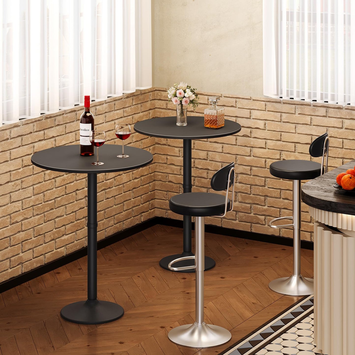 HOOBRO 35" Black Round Bar Table - Stylish Cocktail Table for Narrow Spaces