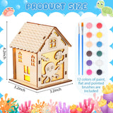 Soaoo 18 Pcs Wood Crafts for Kids Summer Wood Houses Light up Houses Unfinished Wooden Craft Kit Include 3D Sea Animal Wooden Puzzle with 12 Paint and Brushes for Toddler Kids Adults(Marine Animal) Soaoo