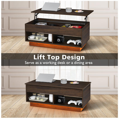 HOMMPA Lift Top Coffee Table with Hidden Storage LED Coffee Table Dark Walnut Living Room 3 Tiers Tea Table with Storage Center Tables Hidden Compartment & 2 Open Shelves - WoodArtSupply