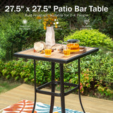 PHI VILLA Patio Bar Table, Outdoor Bar Height Bistro Table with Wooden-Like Table Top & Metal Frame, Brown PHI VILLA