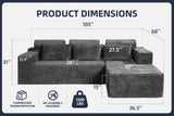 Homguava Modular Sectional Couches for Living Room,105" Cloud Couch with L-Shape Chaise,Comfy Sofa Living Room Couch with Deep Seat,No Assembly L Couch,Luxury Distressed Velvet(Grey,R) Homguava